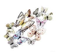 Lot de 12 autocollants muraux 3D en forme de papillon pour chambre d'enfant en PVC imperméable pour décoration créative de la maison (pâle)