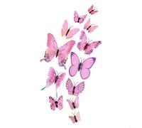 Lot de 12 autocollants muraux 3D en forme de papillon pour décoration de chambre à coucher et salon, film plastique pour une durabilité extérieure (rose)