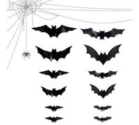 Lot de 12 Autocollants muraux 3D pour Halloween, Motif Chauves-Souris 3D, décoration Murale pour l'intérieur et l'extérieur, Le dortoir, la Chambre à Coucher, Le Bureau, la fête, la terrasse