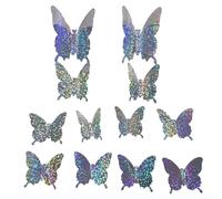 Lot de 12 autocollants muraux colorés en forme de papillon 3D pour décoration créative de maison et de jardin (argent)