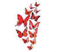 Lot de 12 autocollants muraux papillon 3D pour décoration de chambre à coucher et salon, film plastique pour une durabilité extérieure (rouge)
