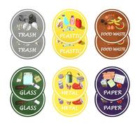 Lot de 12 autocollants ronds pour poubelles - 9,8 cm - Résistants aux intempéries - Inscription - Pour le tri sélectif des déchets - Pour l'intérieur et l'extérieur