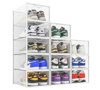 Lot de 12 bacs de rangement à chaussures empilables en plastique transparent pour placard, étagère à chaussures pliable pour économiser de l'espace