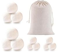 Lot de 12 balles de séchage en laine bio réutilisables faites à la main, adaptées pour sécher les vêtements, adoucir les vêtements, raccourcir le temps de séchage, réduire l'électricité statique et
