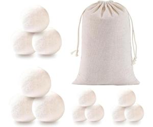 Lot de 12 balles de séchage en laine bio réutilisables faites à la main, adaptées pour sécher les vêtements, adoucir les vêtements, raccourcir le temps de séchage, réduire l'électricité statique et