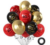 Lot de 12 ballons à confettis « Happy Birthday » de 30 cm pour femme et homme, noirs et rouges, pour fêtes d'anniversaire