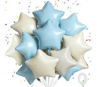 Lot de 12 ballons à l'hélium en forme d'étoile bleu et blanc pour bébé, bleu pastel et crème - 45,7 cm - Décorations de fête d'anniversaire, décoration de chambre, fête prénuptiale, révélation du sexe