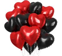 Lot de 12 ballons à l'hélium en mylar en forme de cœur rouge et noir - 45,7 cm - pour Saint-Valentin, mariage, fiançailles, anniversaire de mariage