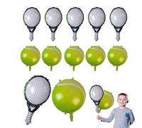 Lot de 12 ballons de tennis - Ballons en aluminium en forme de raquette de tennis réaliste - Décoration sur le thème du sport - Ballon rond vert en aluminium pour anniversaire d'