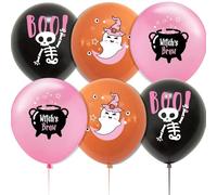 Lot de 12 ballons d'Halloween en latex avec motifs adorables et effrayants pour 1er anniversaire et fête prénatale, style fille, orange, noir, rose