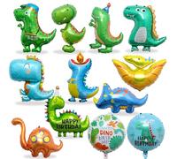 Lot de 12 ballons dinosaures en aluminium pour enfants - Grand dinosaure - Décoration de fête d'anniversaire - Ballons géants - Thème jungle - Décoration de fête d'anniversaire pour garçons de 1, 2, 3