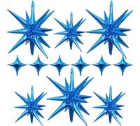Lot de 12 ballons en aluminium bleu en forme d'étoile - 68,6 x 55,9 cm - Grand ballon conique en mylar - Décoration de fête pour anniversaire, fête des pères, anniversaire de mariage