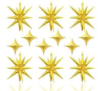 Lot de 12 ballons en aluminium doré en forme d'étoile - Pour décoration de fête, anniversaire, fête prénatale, mariage, Nouvel An