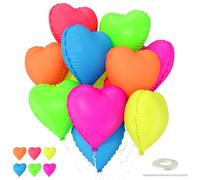 Lot de 12 ballons en aluminium en forme de cœur arc-en-ciel pour décoration tropicale - 45,7 cm - Rose vif, jaune, bleu, vert, orange, rouge - ballons à l'hélium colorés pour fête discothèque