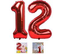 Lot de 12 ballons en forme de chiffre rouge de 101,6 cm en Mylar pour 12e anniversaire de mariage et événements