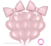 Lot de 12 ballons en forme de cœur de 45,7 cm avec nœud en aluminium pour décoration de fête d'anniversaire, fête prénatale, Saint-Valentin, fête de mariage (rose)