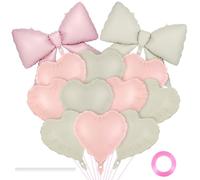 Lot de 12 ballons en forme de cœur de 45,7 cm avec nœud en aluminium pour décoration de fête d'anniversaire, fête prénatale, Saint-Valentin, fête de mariage (rose crème)