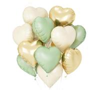 Lot de 12 ballons en forme de cœur vert sauge, doré, blanc, 45,7 cm, ballons à l'hélium pour fête prénatale, mariage, fête d'anniversaire