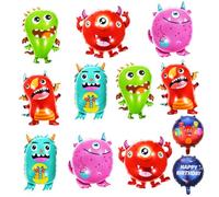 Lot de 12 Ballons en Forme de Monstre, Décorations en Aluminium, Accessoires de Fête Mignons et Colorés pour Garçons et Filles, Anniversaire, Rentrée Scolaire