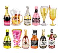 Lot de 12 ballons en mylar à l'hélium en feuille d'aluminium, pour bouteille de champagne, tasse, whisky et bière - Décoration de fête pour anniversaire, remise de diplôme, anniversaire et mariage