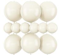 Lot de 12 ballons ronds en aluminium Mylar 4D pour anniversaire, mariage, fête prénuptiale, décoration de fête - 55,9 cm - 25,4 cm - blanc sable