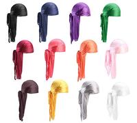 Lot de 12 Bandeaux Durag Unisexes à Longues queues, Larges Sangles de Pirate, Turban pour Homme et Femme, Style Hip-hop et décoration Quotidienne, Plusieurs Couleurs