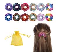 Lot de 12 bandes de cheveux en dégradé brillant avec 1 sac de gaze doré - Accessoire de cheveux élastique néon - Convient pour les filles et les femmes avec des tresses et des queues de cheval