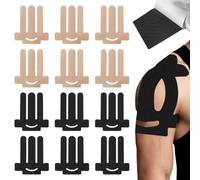 Lot de 12 bandes de kinésiologie prédécoupées pour soulager la douleur aux épaules, en coton, imperméables, pour le sport et un soutien durable (noir et couleur chair)