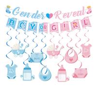 Lot de 12 bannières roses et bleues pour fête prénatale pour garçon ou fille, bannière de lettres de révélation du sexe, tourbillons à suspendre pour garçons et filles