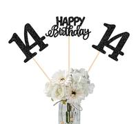 Lot de 12 bâtons de centre de table « Happy Birthday 14th » à paillettes pour 14 fabuleux anniversaire - Fournitures de fête sur le thème « Happy Birthday » - Noir
