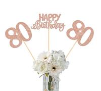 Lot de 12 bâtons de table « Happy Birthday 80th » à paillettes « Eighty Cheers to 80 years old » pour 80 fabuleux anniversaires - Fournitures de fête sur le thème « Happy Birthday » - Or rose