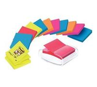 Lot de 12 blocs repositionnables 90 feuilles Post-it Z-Notes Super Sticky 76 x 76 mm assortis + dévidoir pro blanc - assortis Blanc G