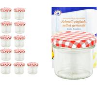 lot de 12 bocaux 125 ml To 66 à couvercle rouge à carreaux avec sucre diamant Magique pour gélifier Livret de recettes