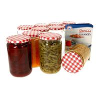 Lot de 12 bocaux 720 ml - Couvercles à carreaux rouges et blancs - Bocaux de conservation en verre