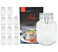 Lot de 12 bocaux de conservation - Modèle Fido - Avec fermeture à étrier - Contenance de 3 l - AvecLivret de recettes Bormioli
