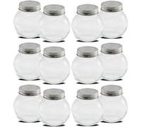 Lot de 12 bocaux hermétique à épices, pot rond avec couvercle en acier pour conservation d'épices graines herbes, sel, poivre, café, capacité 210 iamètre 7.5 x Hauteur 8 cm -JUANIO- Transparent