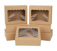 Lot de 12 Boite Pàtisserie avec Fenêtre Transparente Boite Carton Kraft Gateau 15,3 x 12,7 x 5,1 cm Boîtes à Biscuits Noël Boite Pâtisserie pour Cookies Tarte Pâtisserie Bonbon