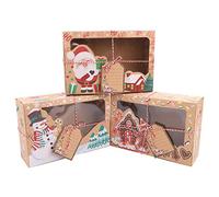 Lot de 12 boîtes à biscuits de Noël avec fenêtre transparente en papier pour cadeaux de Noël (22 x 15 x 7 cm)