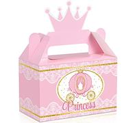 Lot de 12 boîtes à friandises en forme de couronne de princesse Rose et doré 15 x 7,5 cm