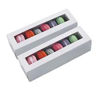 Lot de 12 boîtes à macarons en papier kraft marron avec fenêtre transparente - Boîtes d'emballage pour macarons ou petits gâteaux - Boîtes d'emballage (Blanc)