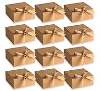 Lot de 12 boîtes cadeaux carrées avec couvercles - 11,4 x 11,4 x 5,1 cm - Avec rubans - Pour anniversaire, mariage, Noël, bonbons au chocolat (marron)