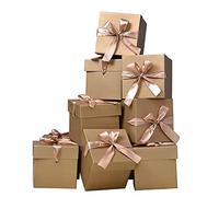 Lot de 12 boîtes cadeaux carrées imbriquées avec couvercles pour la fête des pères, les remises de diplômes, les mariages, les anniversaires et Noël (doré, 10,2 x 10,2 x 10,2 cm)