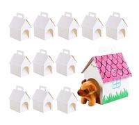 Lot de 12 boîtes cadeaux de fête originales en forme de maison avec poignée de transport | Boîte en papier pliable pour l'adoption d'animaux - pour gâteaux, friandises, jouets, bricolage, vacances