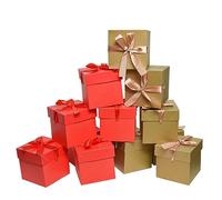 Lot de 12 boîtes cadeaux dorées et 6 rouges avec couvercles, parfaites pour mariages, anniversaires, remises de diplômes, vacances, Noël, Saint-Valentin (or et rouge, 10,2 x 10,2 x 10,2 cm)