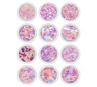 Lot de 12 boîtes de breloques en acrylique - Motif papillon - Fleur - Ours - Décoration d'ongles - Formes d'art - Bijoux - Accessoires pour ongles