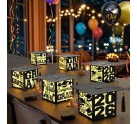 Lot de 12 boîtes de centre de table carrées noires avec guirlande lumineuse ajourée pour félicitations, école, collège - Accessoires photo