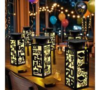 Lot de 12 boîtes de centre de table de remise de diplôme Classe 2026 - Lanternes en papier avec guirlande lumineuse ajourée pour félicitations, école, collège - Accessoires photo - Noir