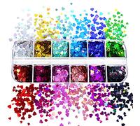 Lot de 12 boîtes de paillettes en forme de cœur 5 mm - Pour manucure - Pour remplissage de moules en résine époxy, fabrication de bijoux, décoration d'ongles