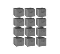 Toilinux - Lot de 12 cubes de rangement en tissu l.31 x h. 15 cm - Gris foncé chiné Gris foncé G