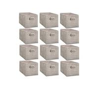 Toilinux - Lot de 12 Boites de rangement en tissu avec poignée - Longueur 31 x Hauteur 15 cm - Beige chiné